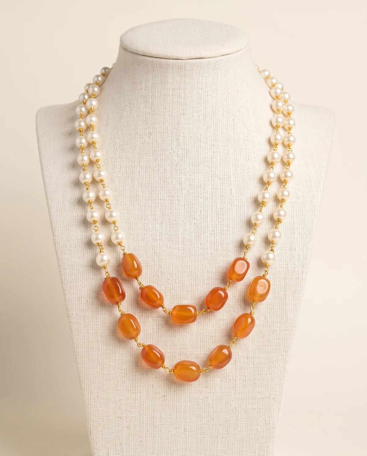 Honey & Pearl Two-Layer Bead Necklace