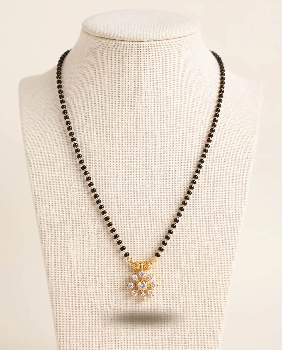 Black Bead Mangalsutra with Floral Pendant