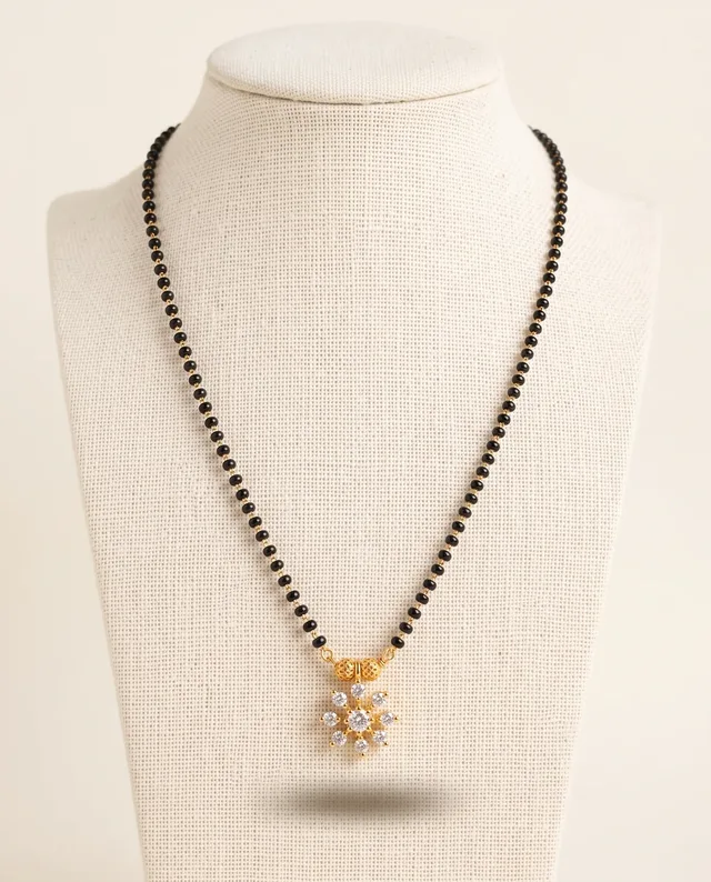 Black Bead Mangalsutra with Floral Pendant