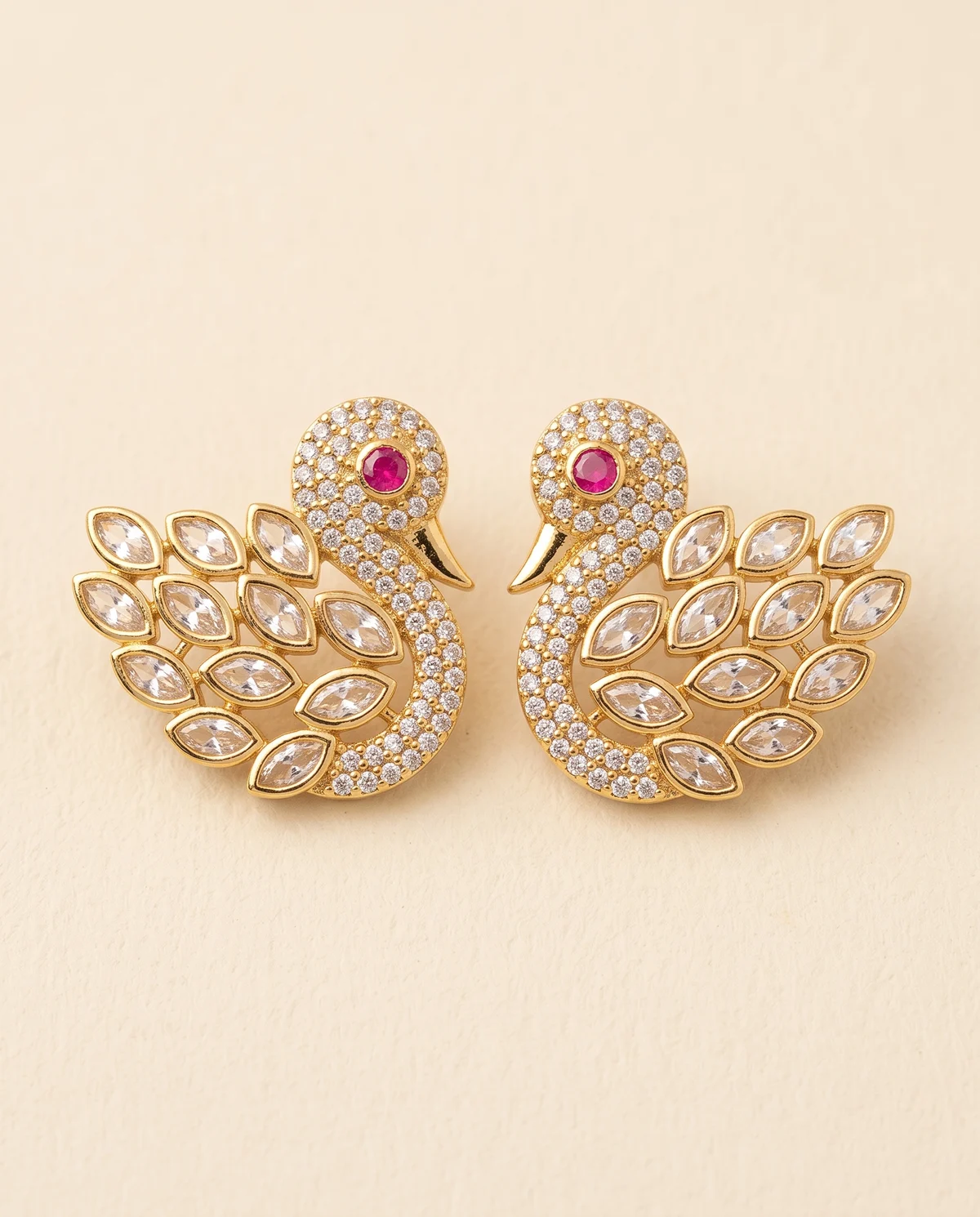 Swan Side Brooch with Pink Stone, Gold-Tone (Pack of 2)