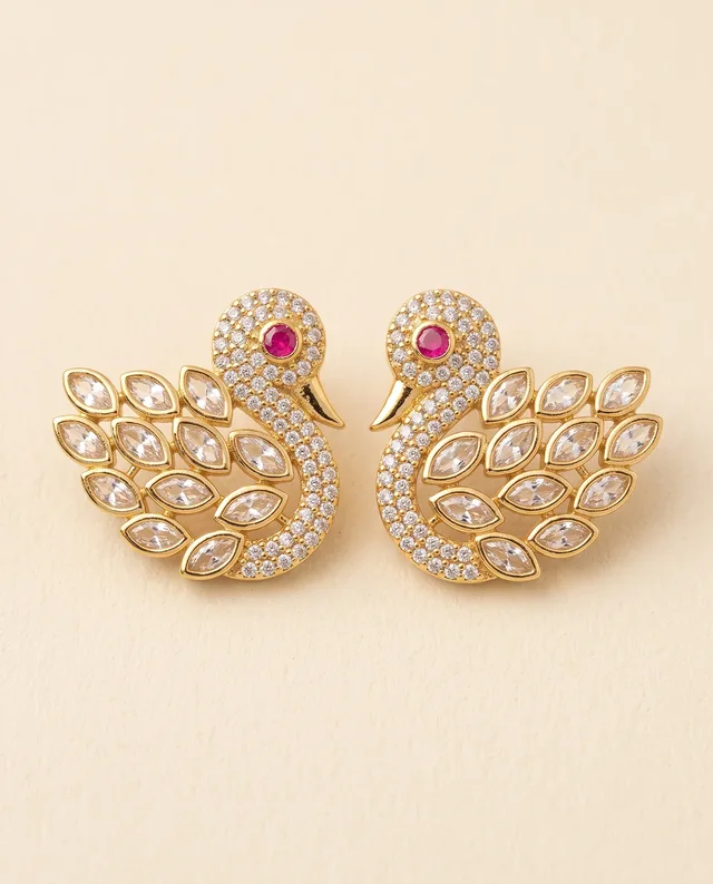 Swan Side Brooch with Pink Stone, Gold-Tone (Pack of 2)