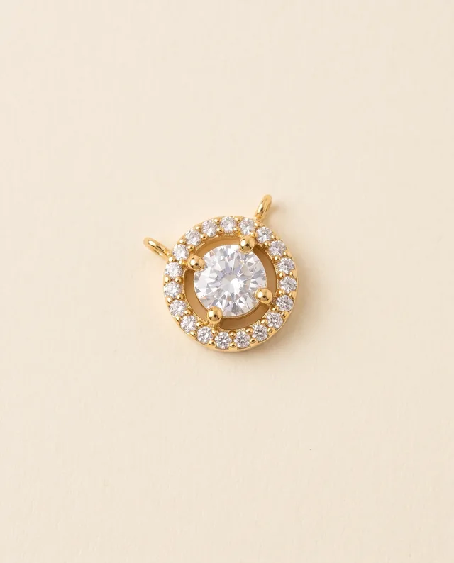 Gold Round Stone Connector Charm, 2 Loops