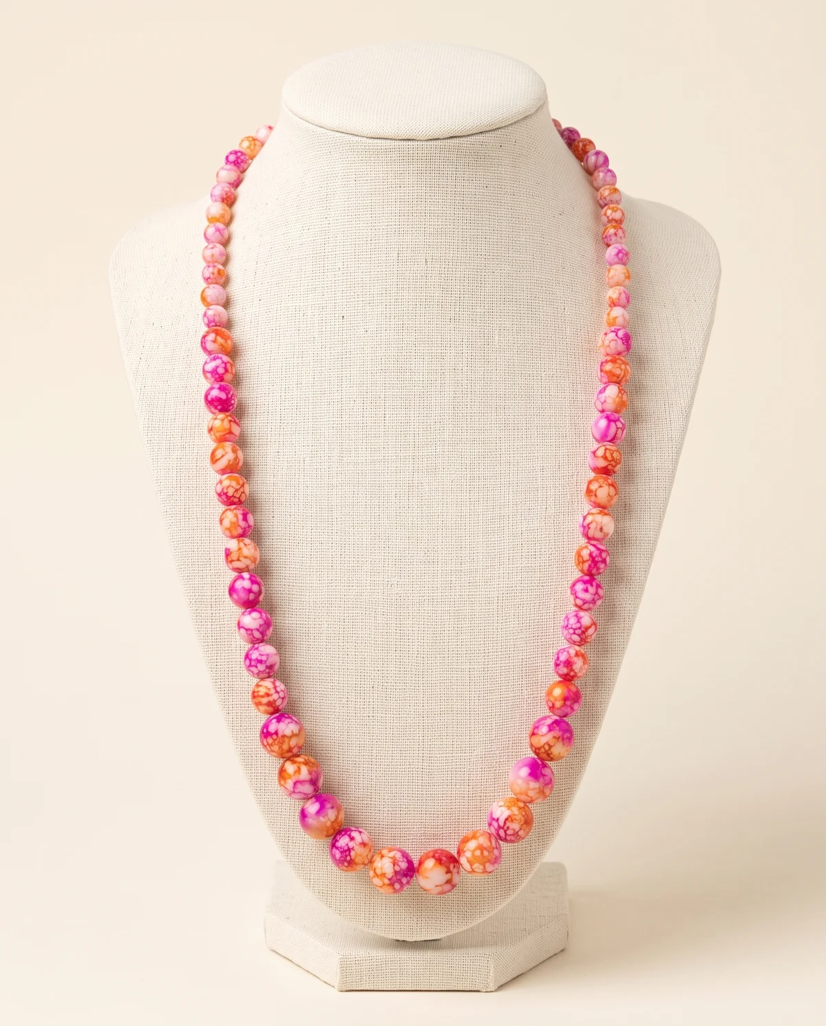 Pink & Orange Marble Bead Necklace