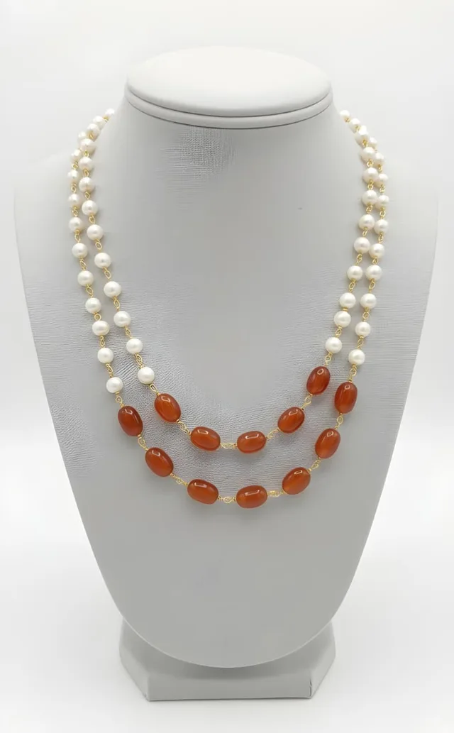 Pearl & Carnelian Double Strand