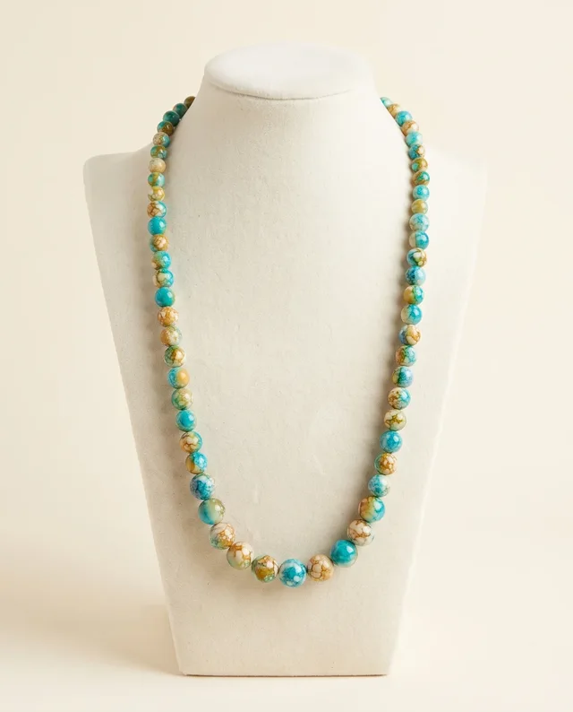 Turquoise & Caramel Marble Bead Necklace
