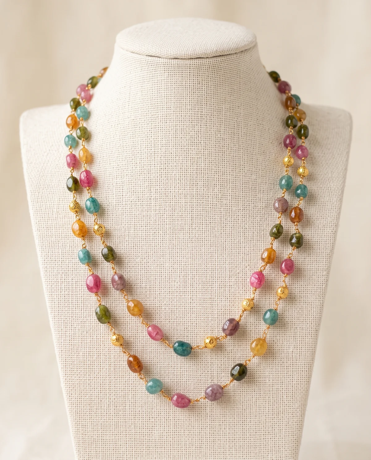 Multicolour Wire-Wrapped Two-Line Bead Necklace