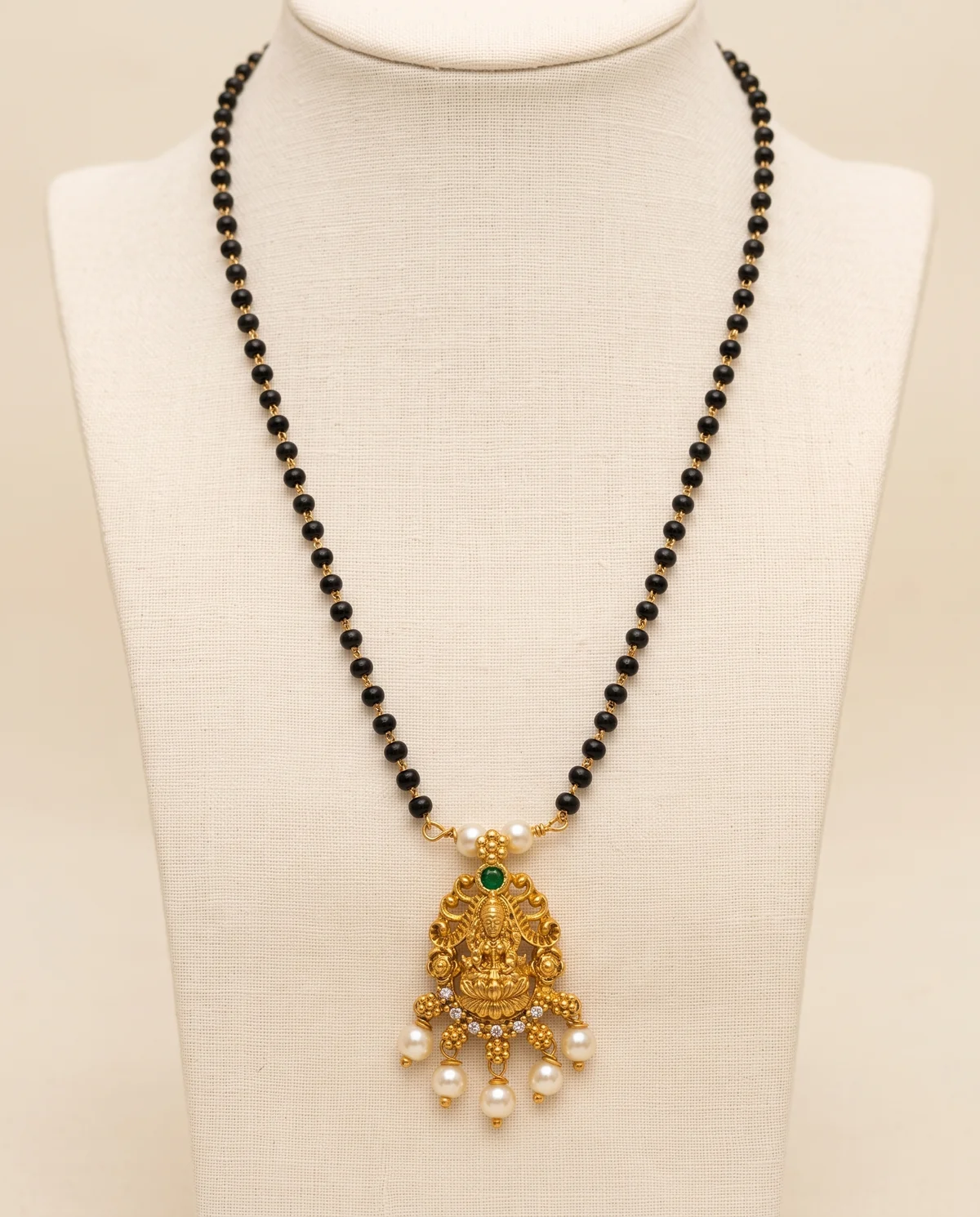 Black Bead Mangalsutra with Lakshmi Pendant