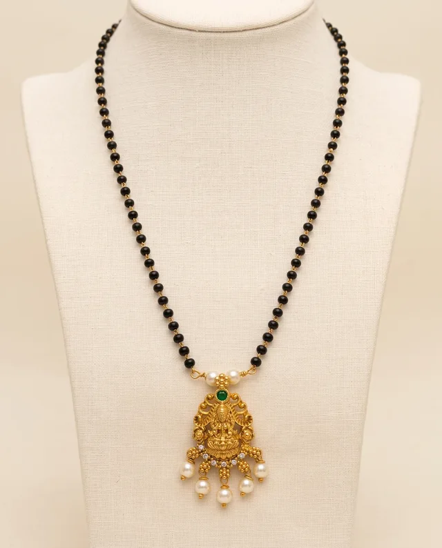 Black Bead Mangalsutra with Lakshmi Pendant
