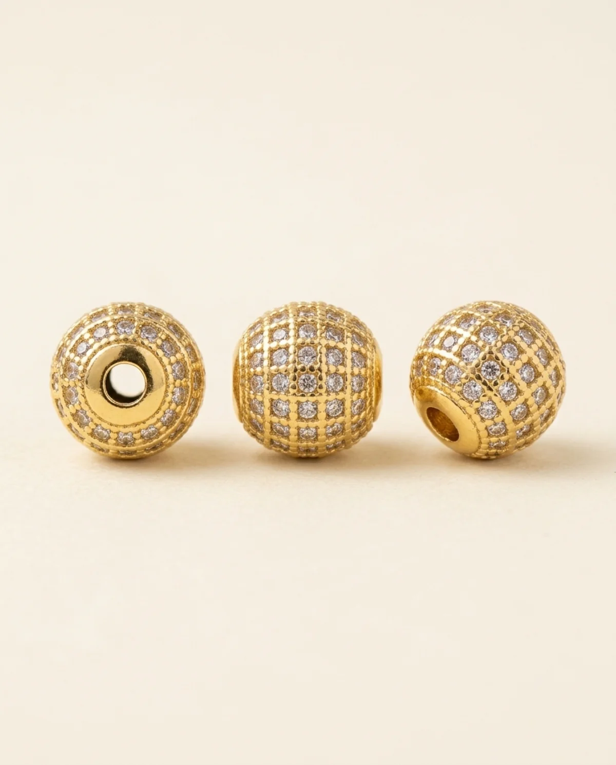 Gold-Tone Round Ball Bead with Clear Stones, 7 mm