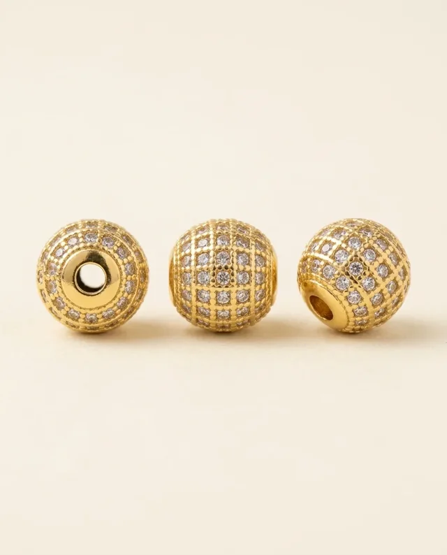 Gold-Tone Round Ball Bead with Clear Stones, 7 mm