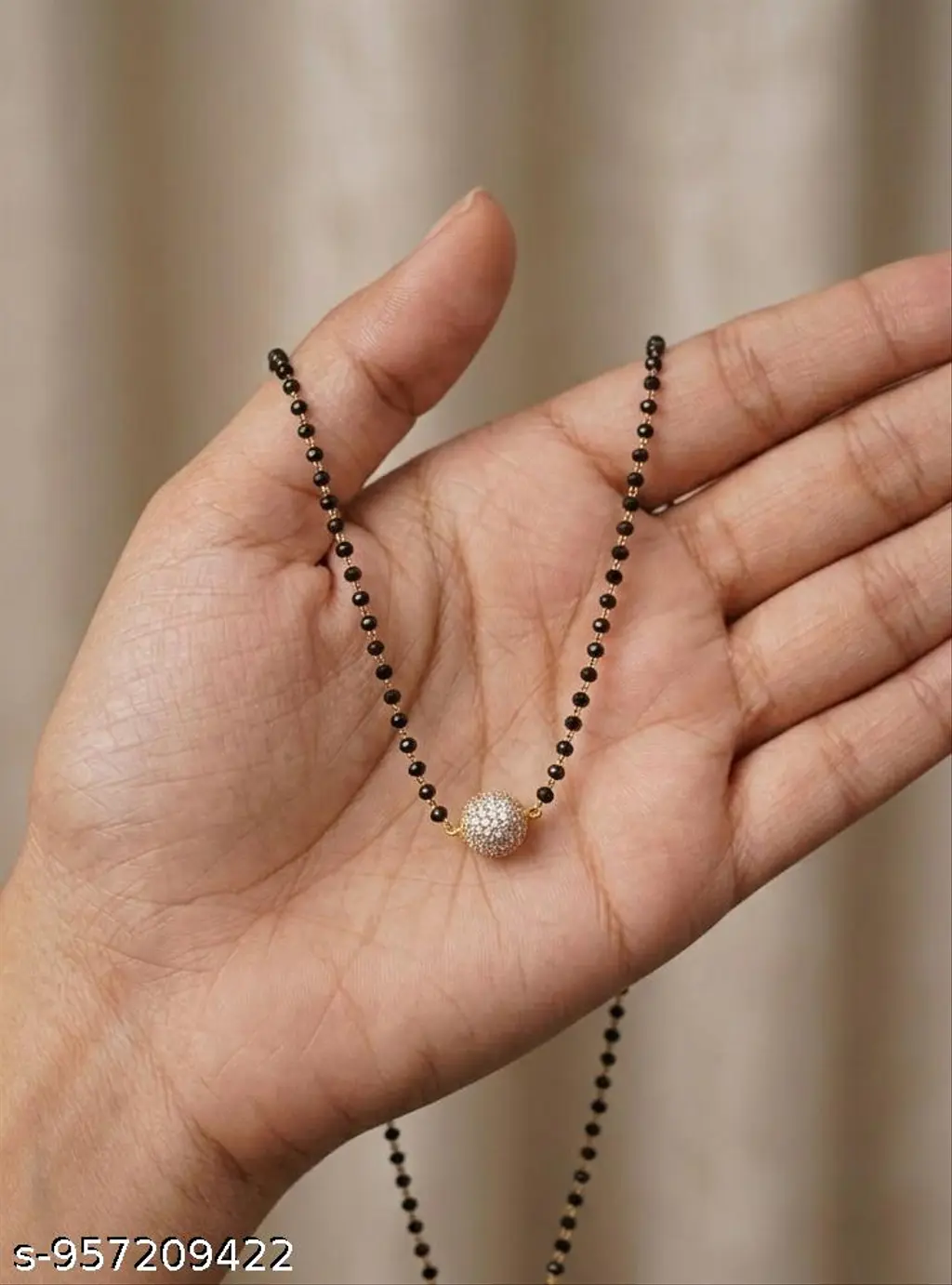 Black Hydro Bead Mangalsutra with CZ