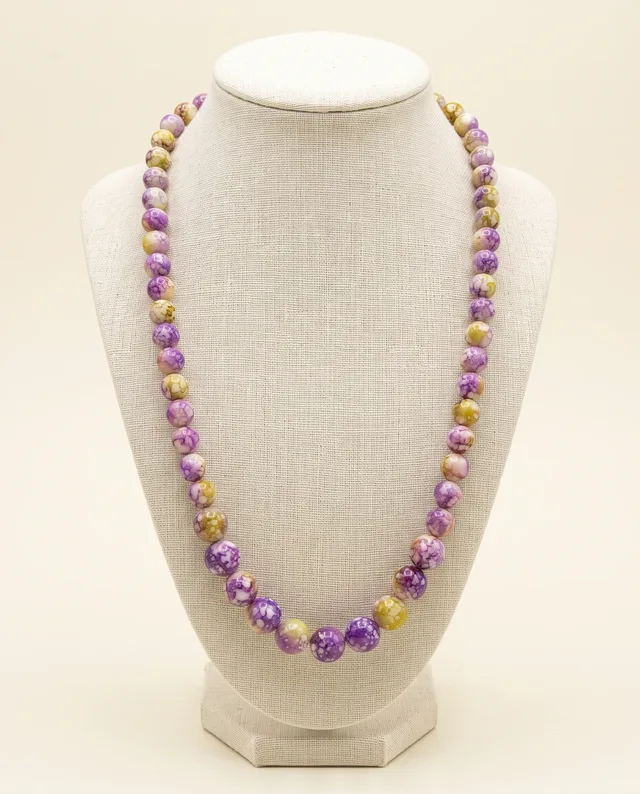 Purple & Olive Marble Bead Necklace