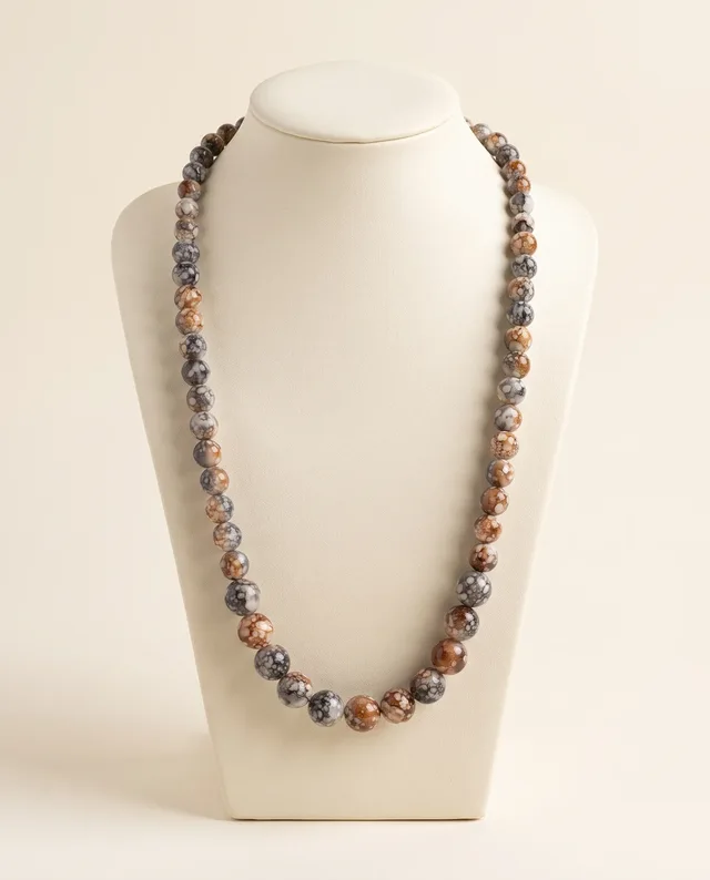 Brown & Grey Marble Bead Necklace