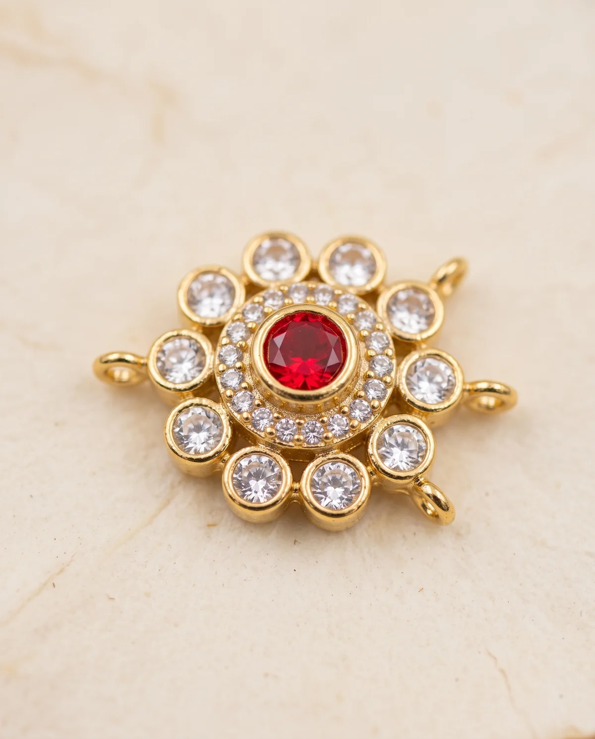 Red & White Stone Flower Connector Pendant