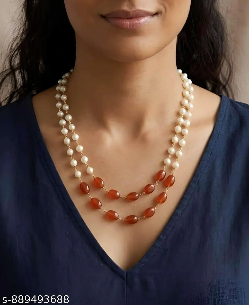 Pearl & Carnelian Double Strand