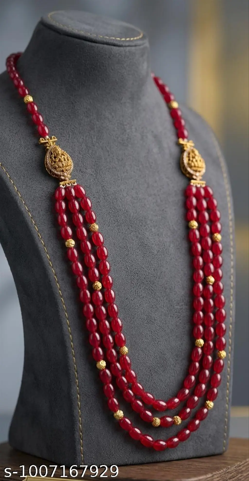 Three-Layer Red Bead Long Necklace